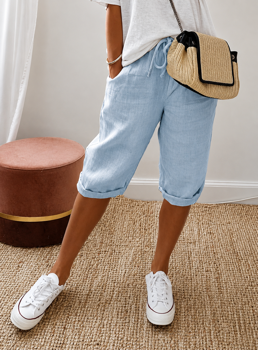 Pantalon en lin pour femme, style été élégant, mélange de lin 9