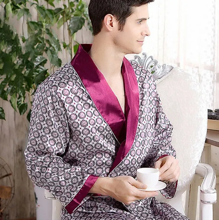 Peignoir Pour Hommes Satin Imprimé Doré Luxe 2