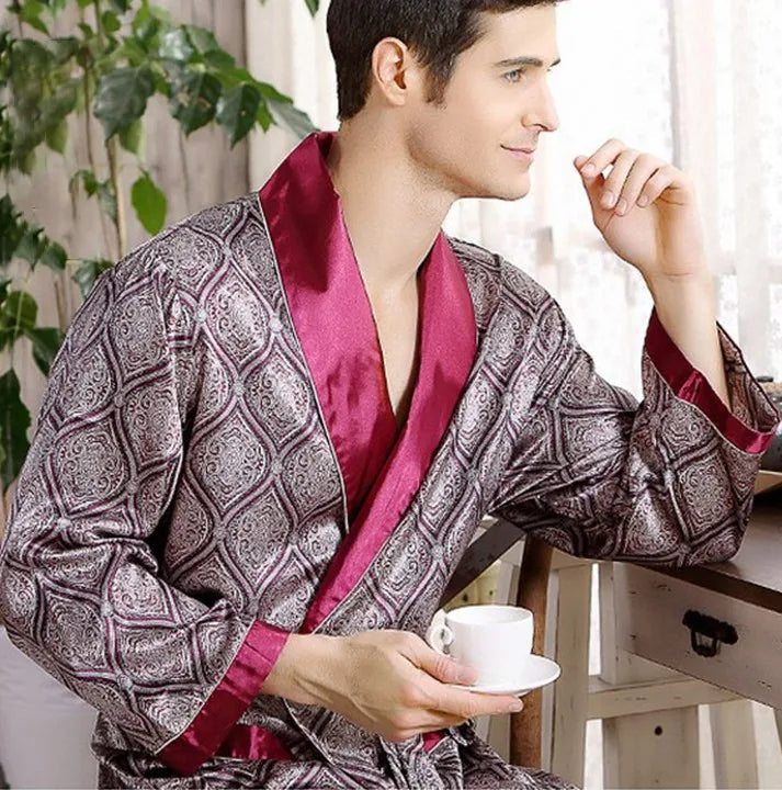 Peignoir Pour Hommes Satin Imprimé Doré Luxe 3