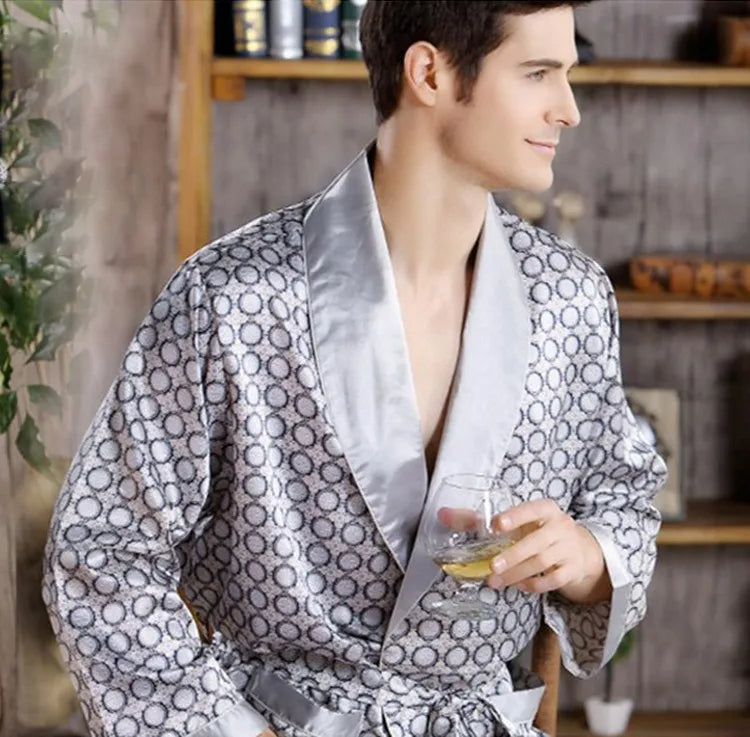 Peignoir Pour Hommes Satin Imprimé Doré Luxe 4