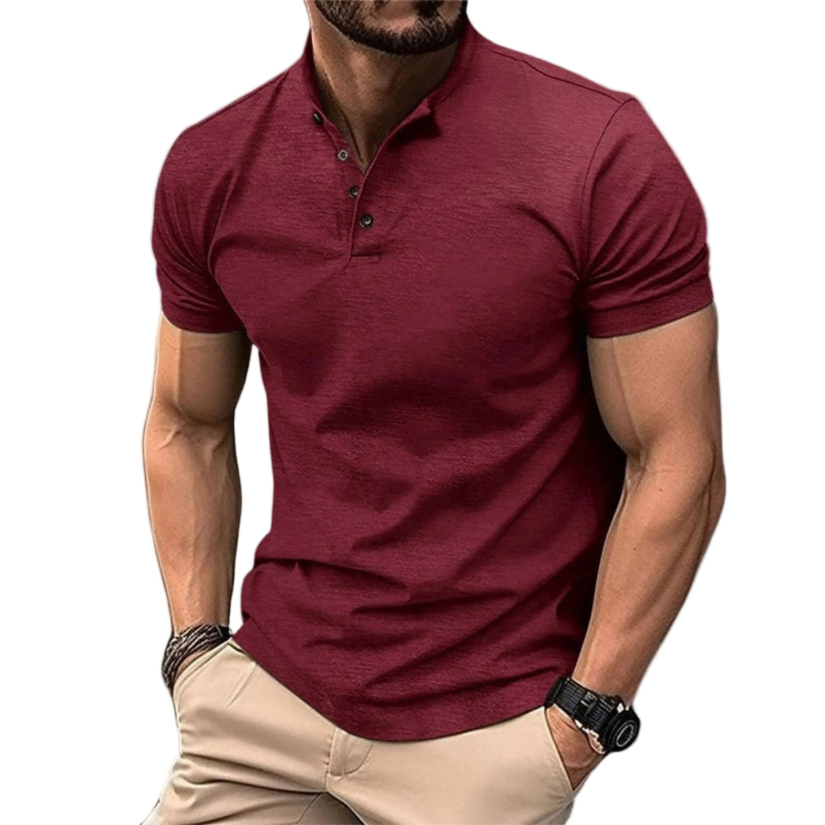 Polo Homme Ajusté Décontracté avec Col à Boutons 3