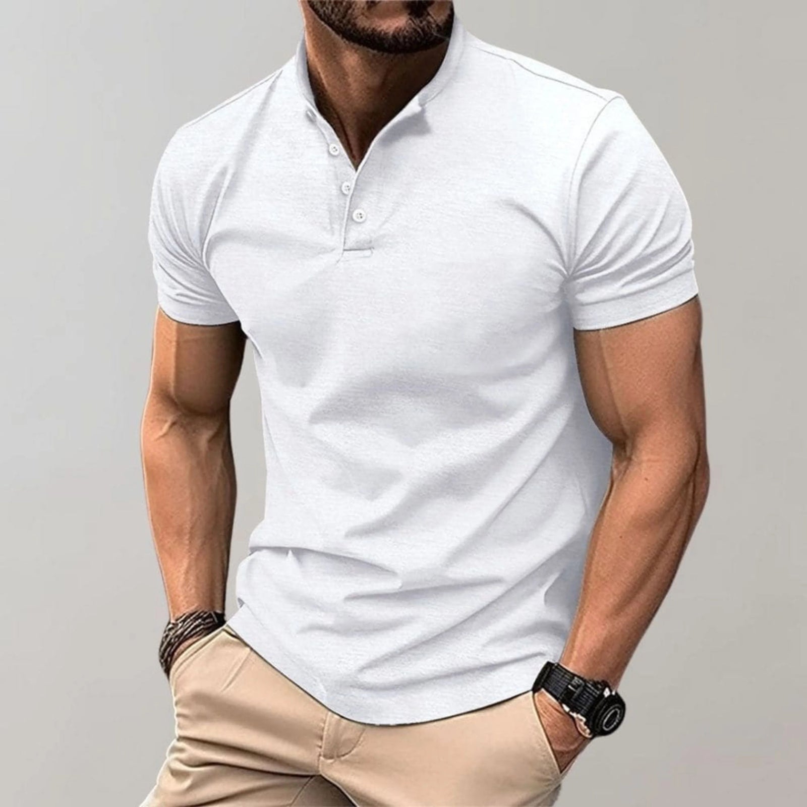 Polo Homme Ajusté Décontracté avec Col à Boutons 4