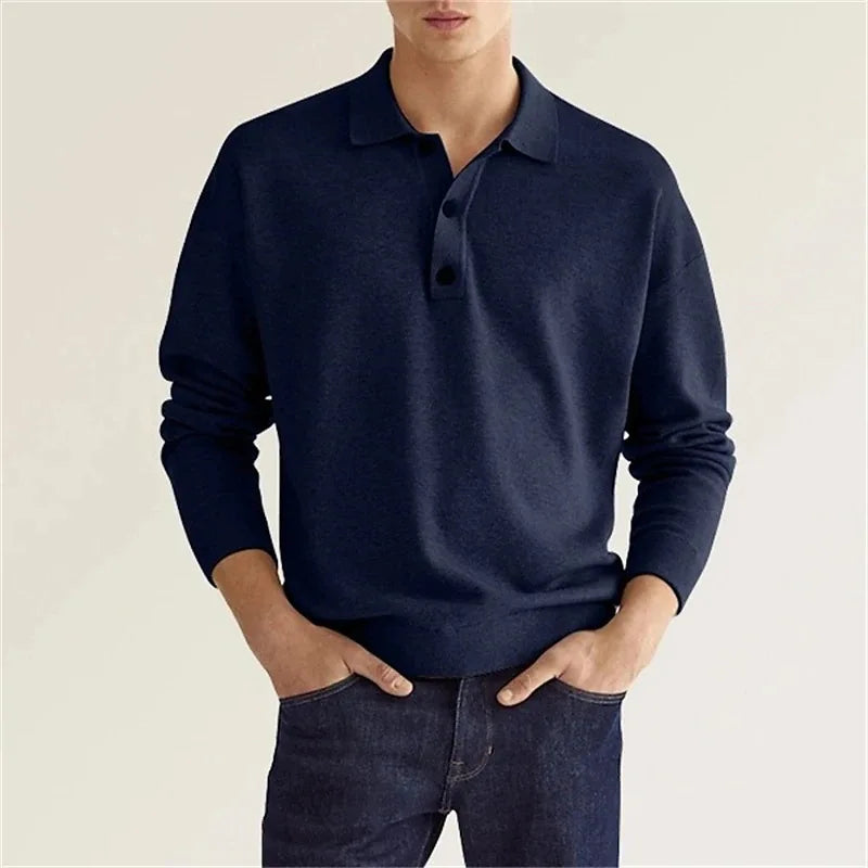 Polo Homme Manches Longues Décontracté 2