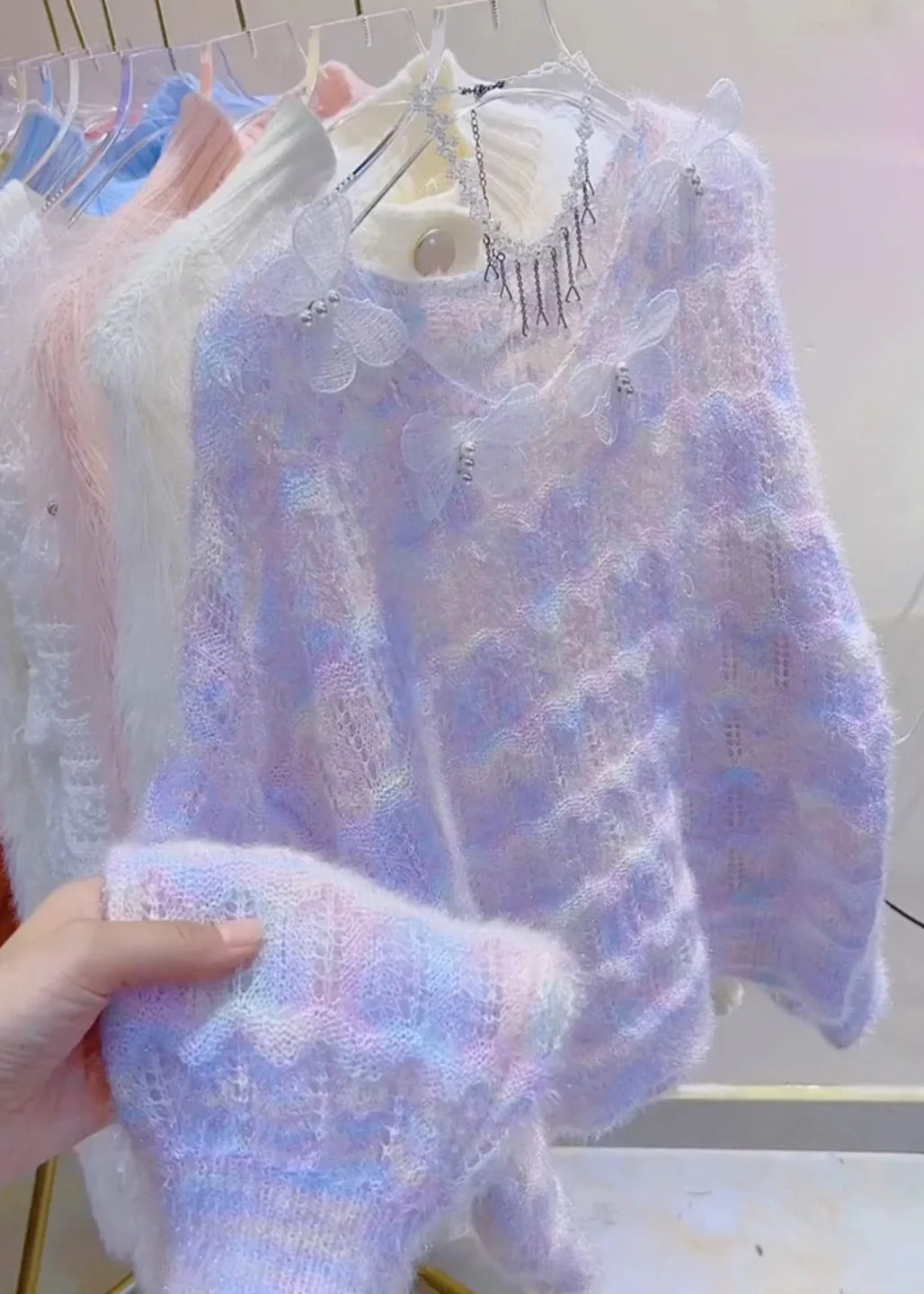 Pull Femme Ajouré Motif Papillon Automnal 0
