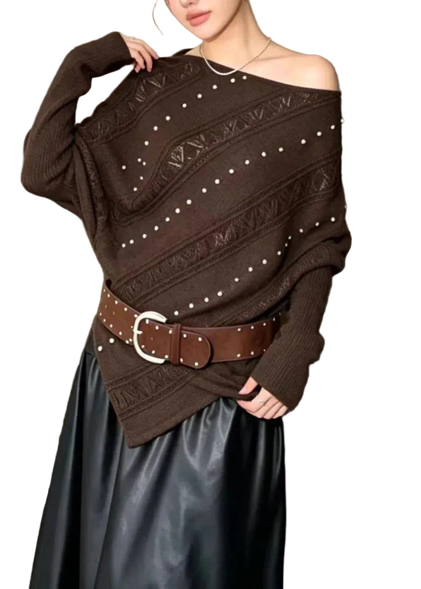 Pull Femme Asymétrique Une Épaule avec Manches Chauve-Souris 2