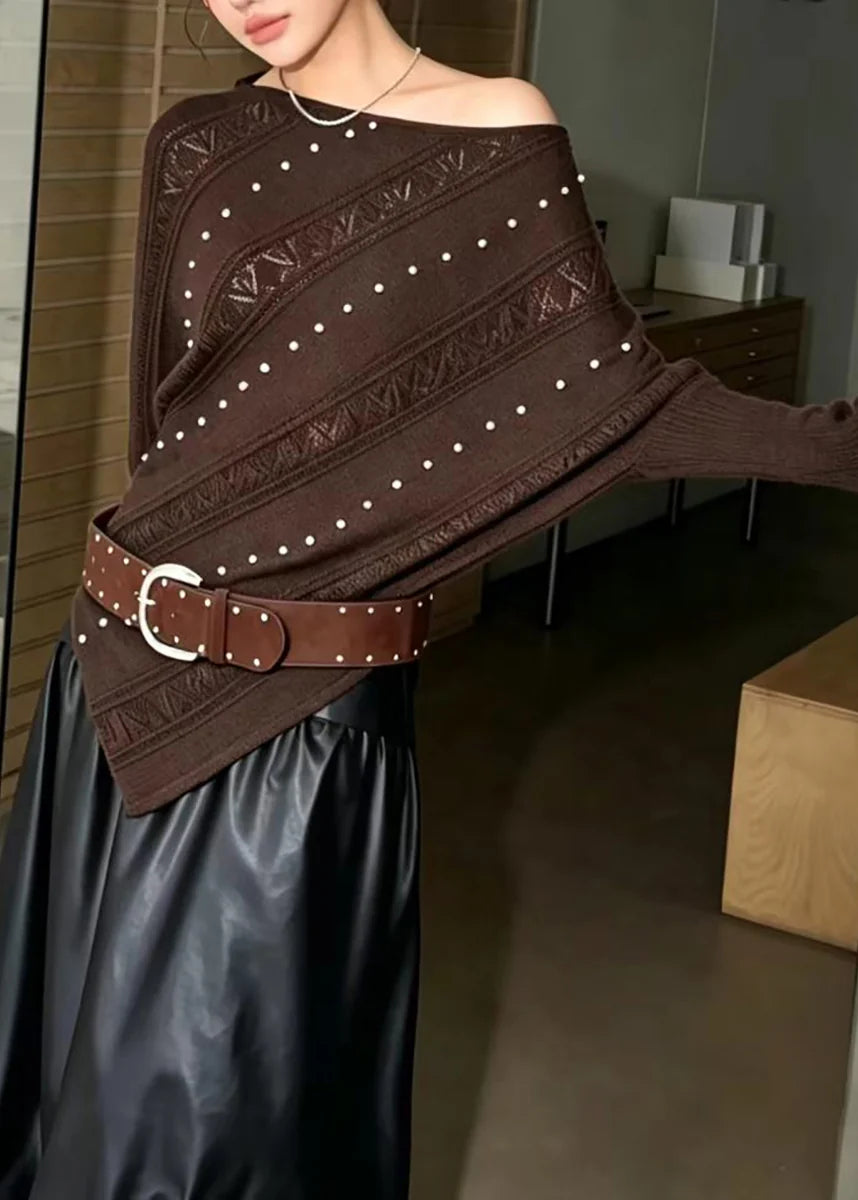 Pull Femme Asymétrique Une Épaule avec Manches Chauve-Souris 4