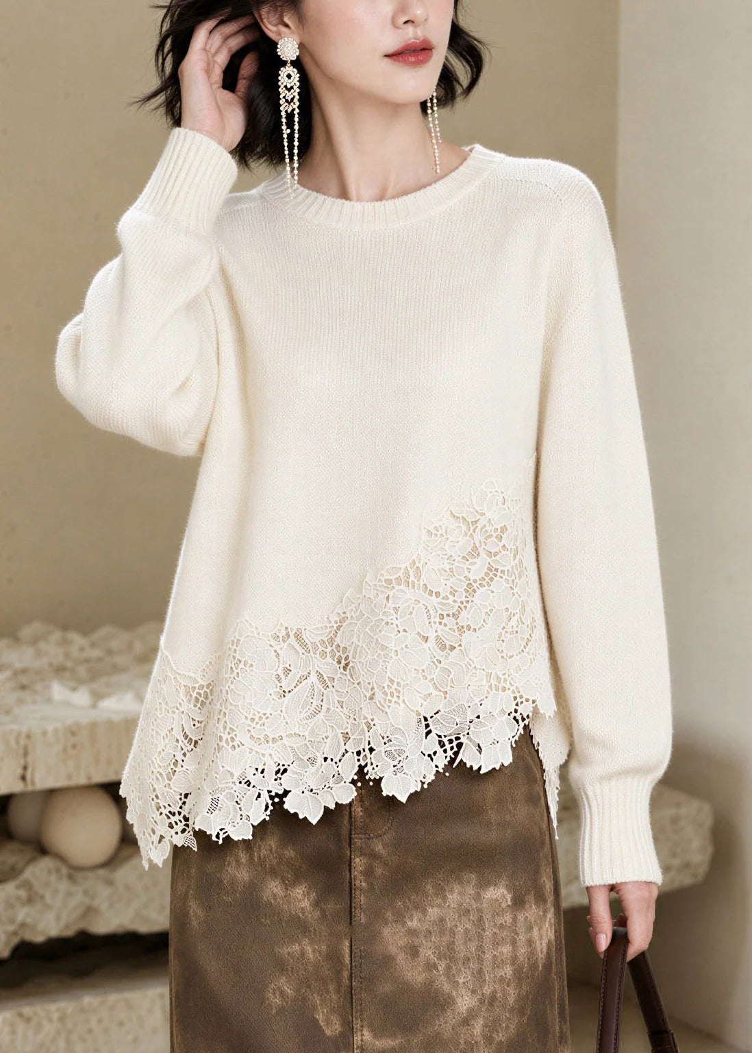 Pull Femme Col Rond Manches Longues Style Décontracté 1