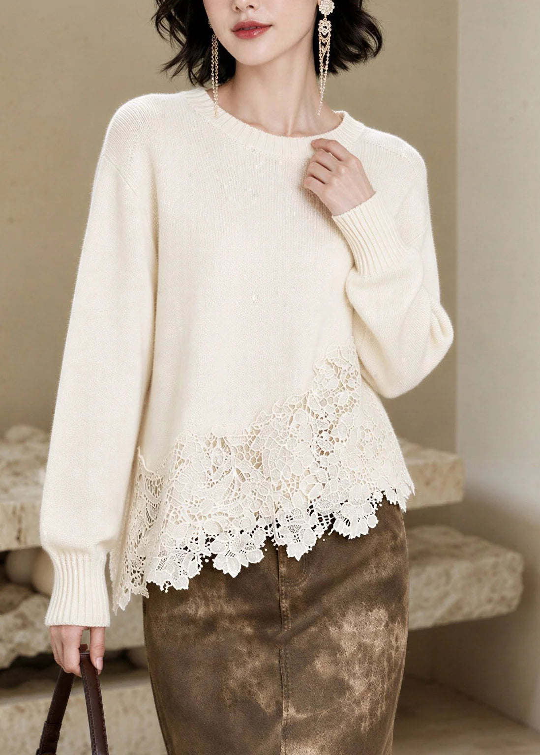 Pull Femme Col Rond Manches Longues Style Décontracté 3