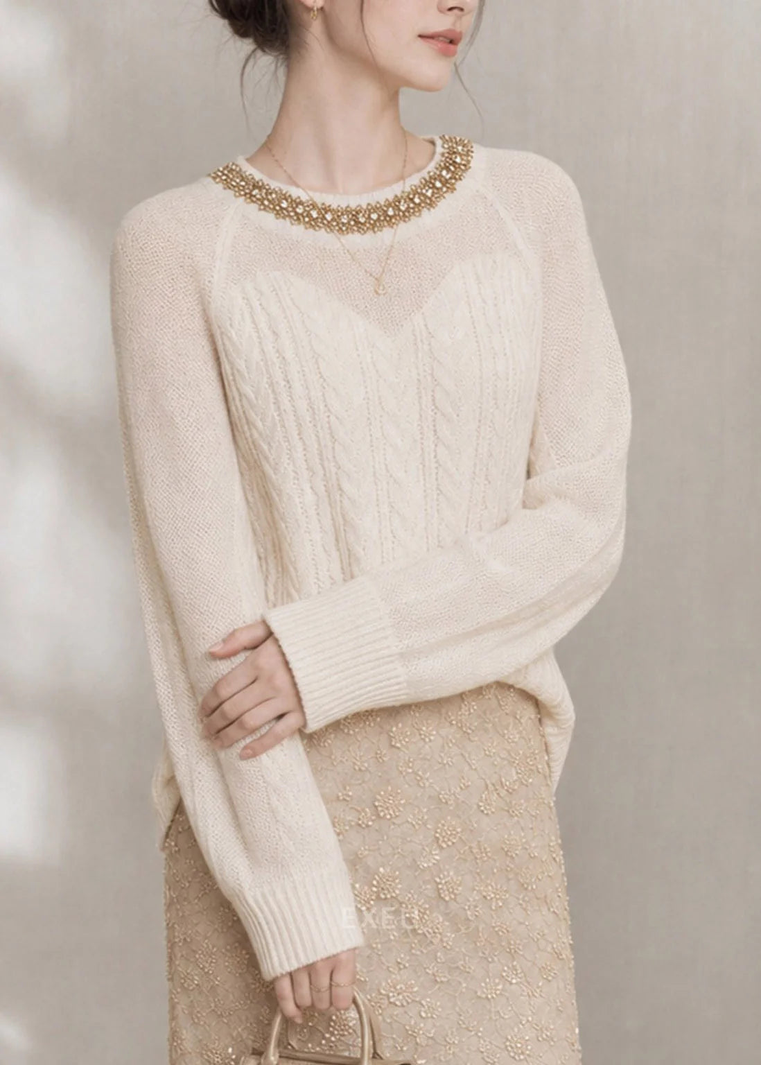Pull Femme Col Rond à Perles Style Boutique Automne 4