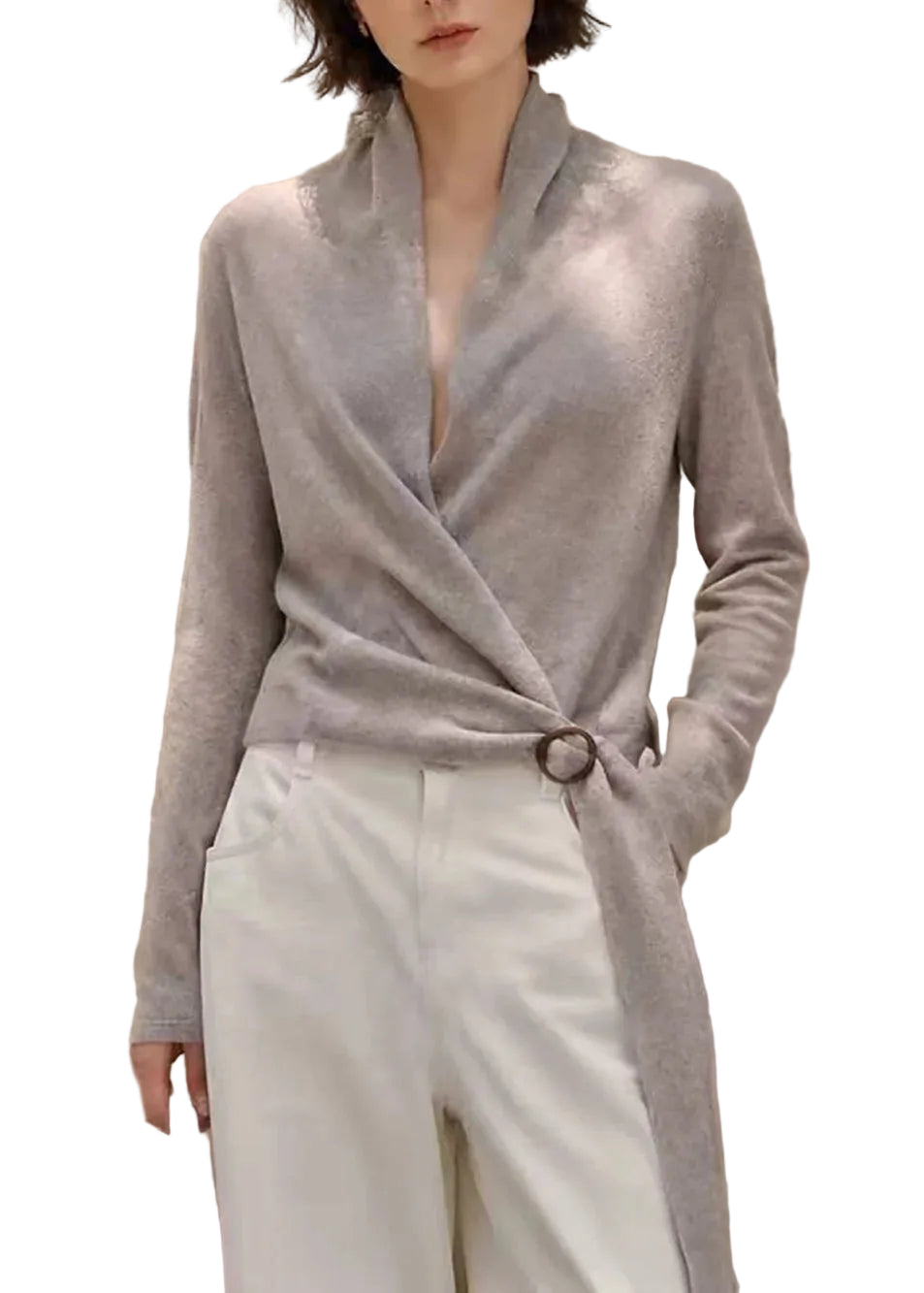 Pull Femme Col V Croisé avec Ceinture Automnal 0