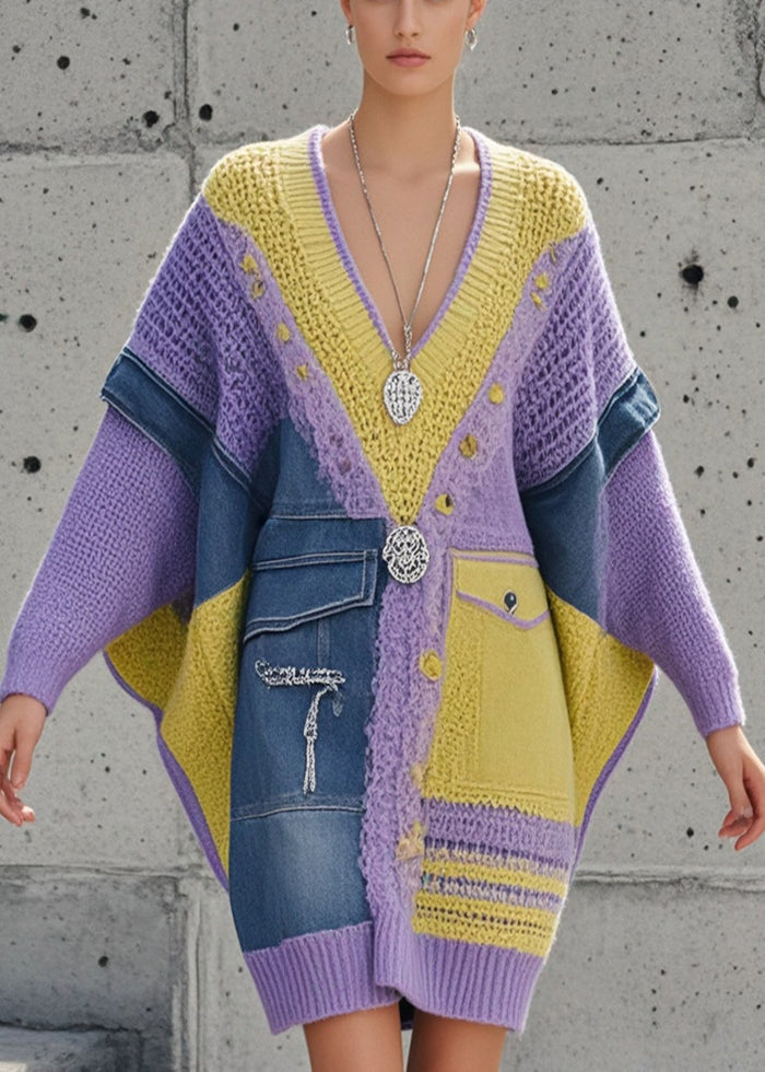 Pull Femme Long en Denim Asymétrique avec Manches Chauve-Souris 4