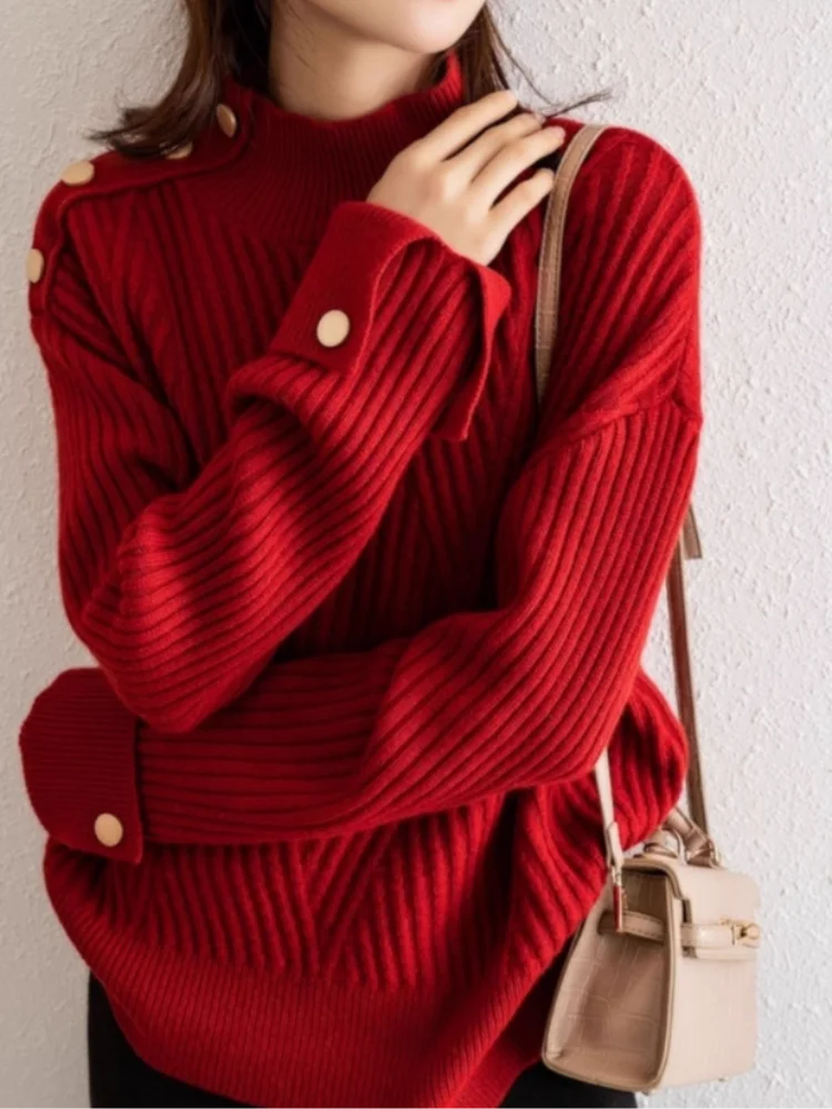 Pull Femme Oversize Col Haut Côtelé 2