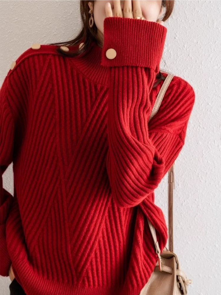 Pull Femme Oversize Col Haut Côtelé 3