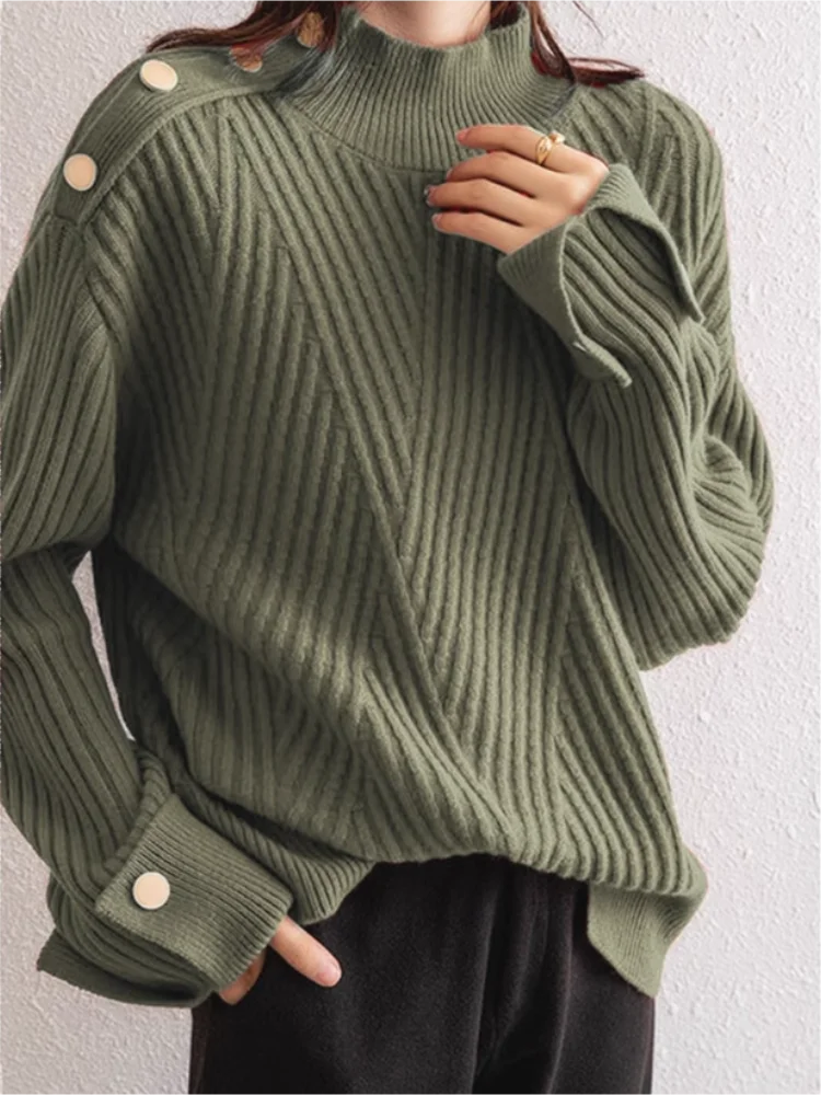 Pull Femme Oversize Col Haut Côtelé 4