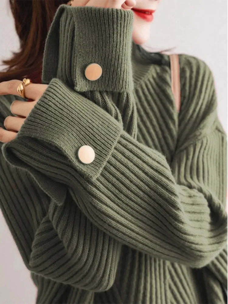 Pull Femme Oversize Col Haut Côtelé 6