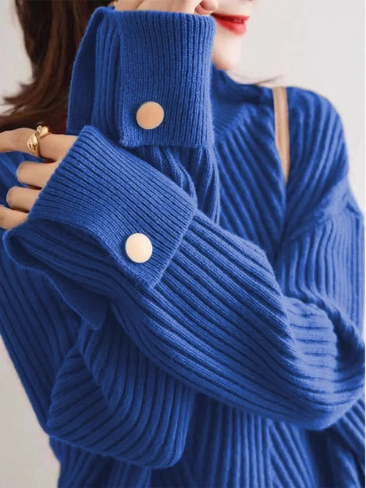 Pull Femme Oversize Col Haut Côtelé 8
