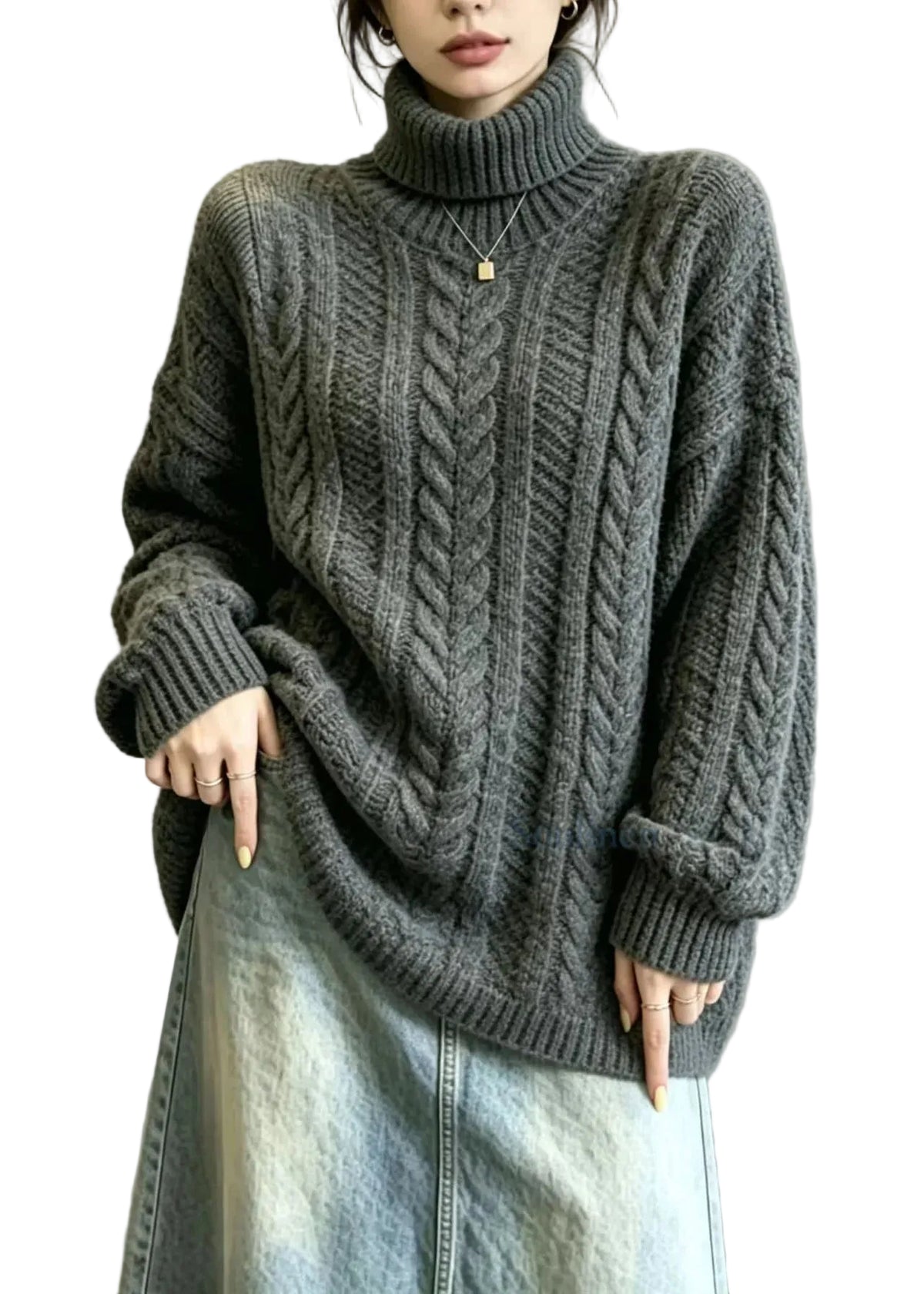 Pull Femme Oversize Col Montant Manches Longues Tendance 0