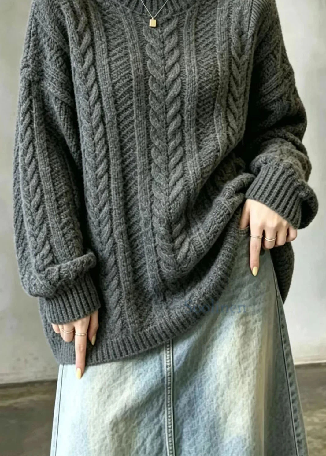 Pull Femme Oversize Col Montant Manches Longues Tendance 3