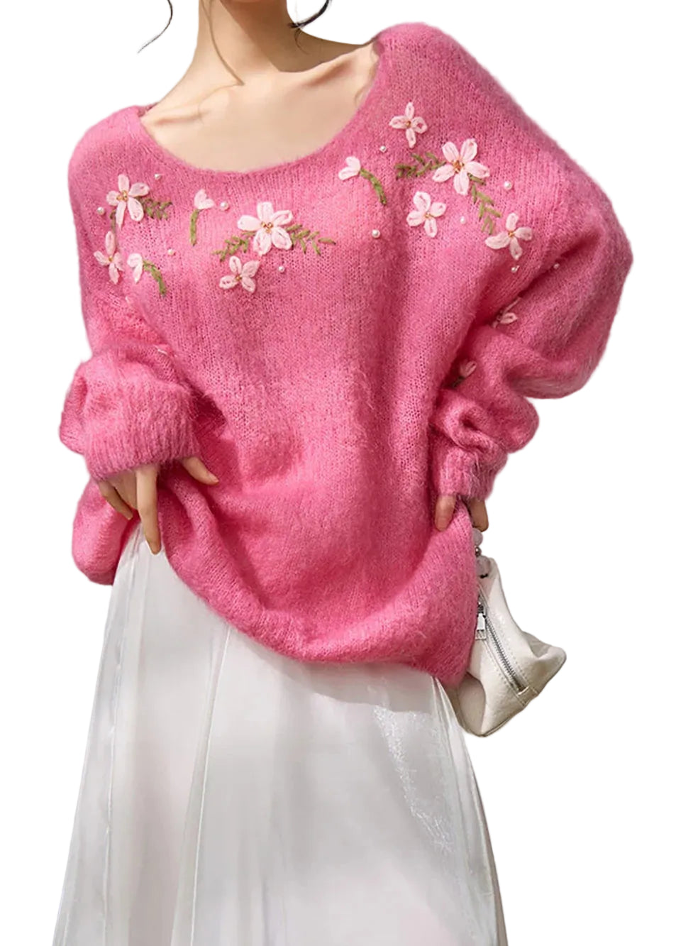 Pull Femme Oversize Col Rond Imprimé Floral Automnal 0