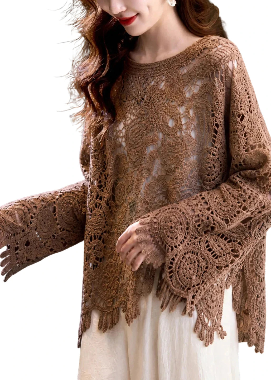 Pull Femme Oversize à Maille Ajourée Automnal 0