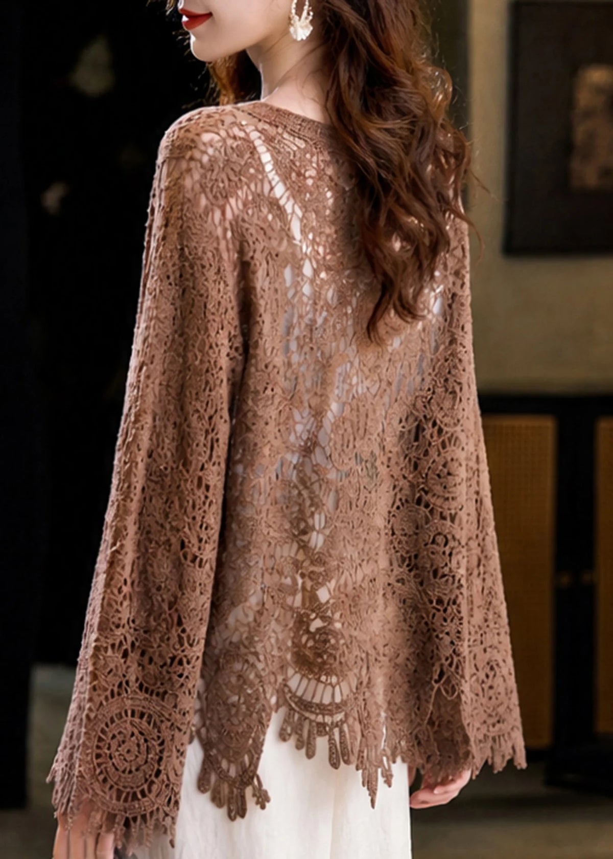 Pull Femme Oversize à Maille Ajourée Automnal 4