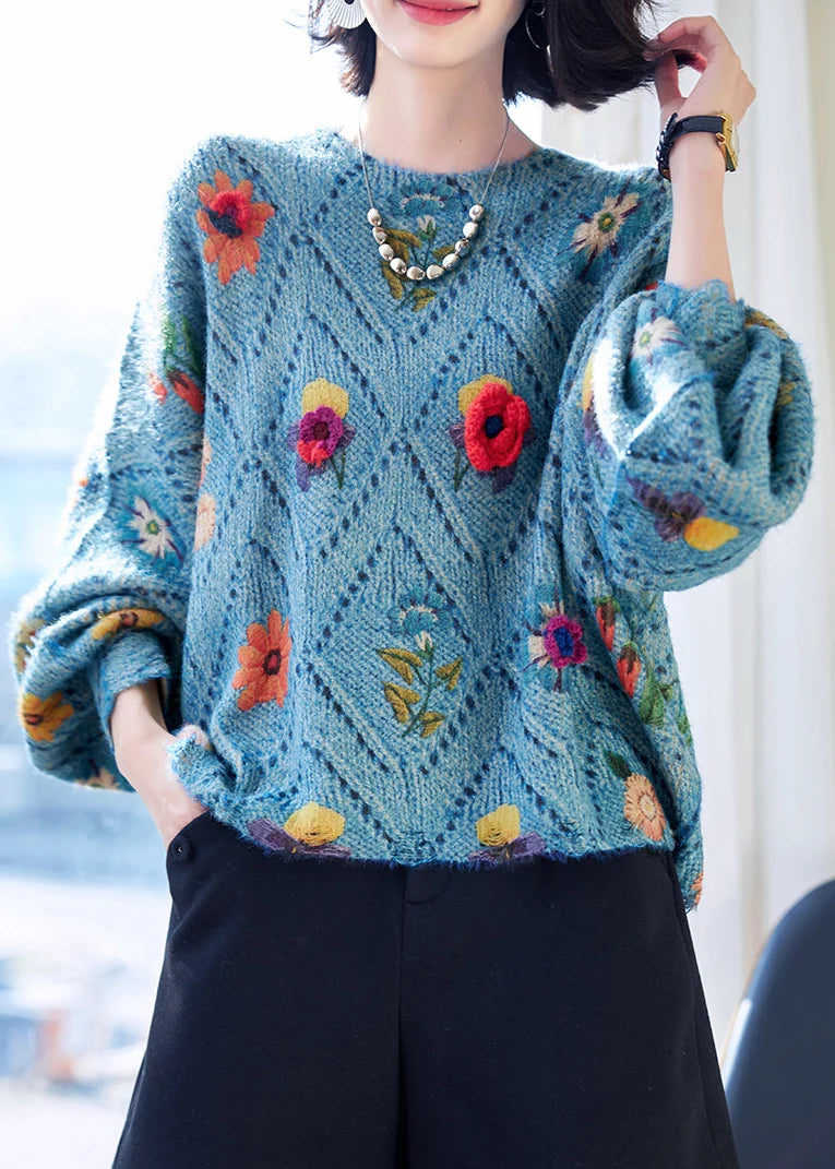 Pull Femme Oversize à Motif Floral Automnal 0