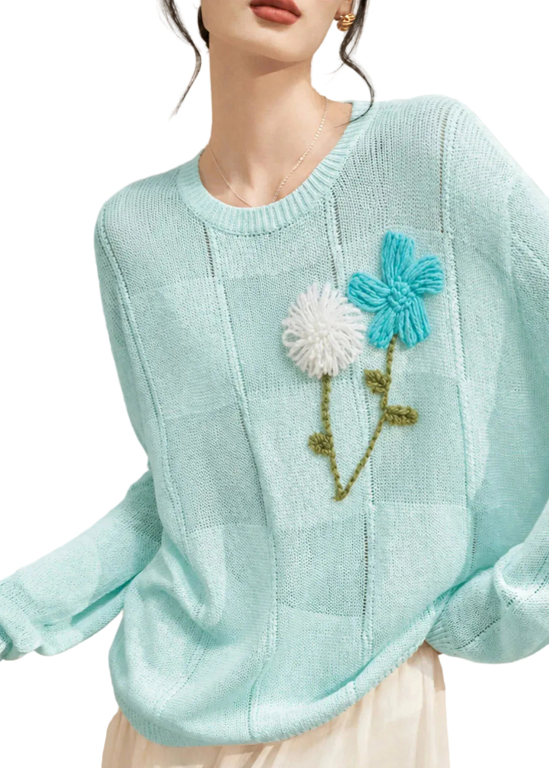 Pull Femme à Manches Longues Brodé de Fleurs 0