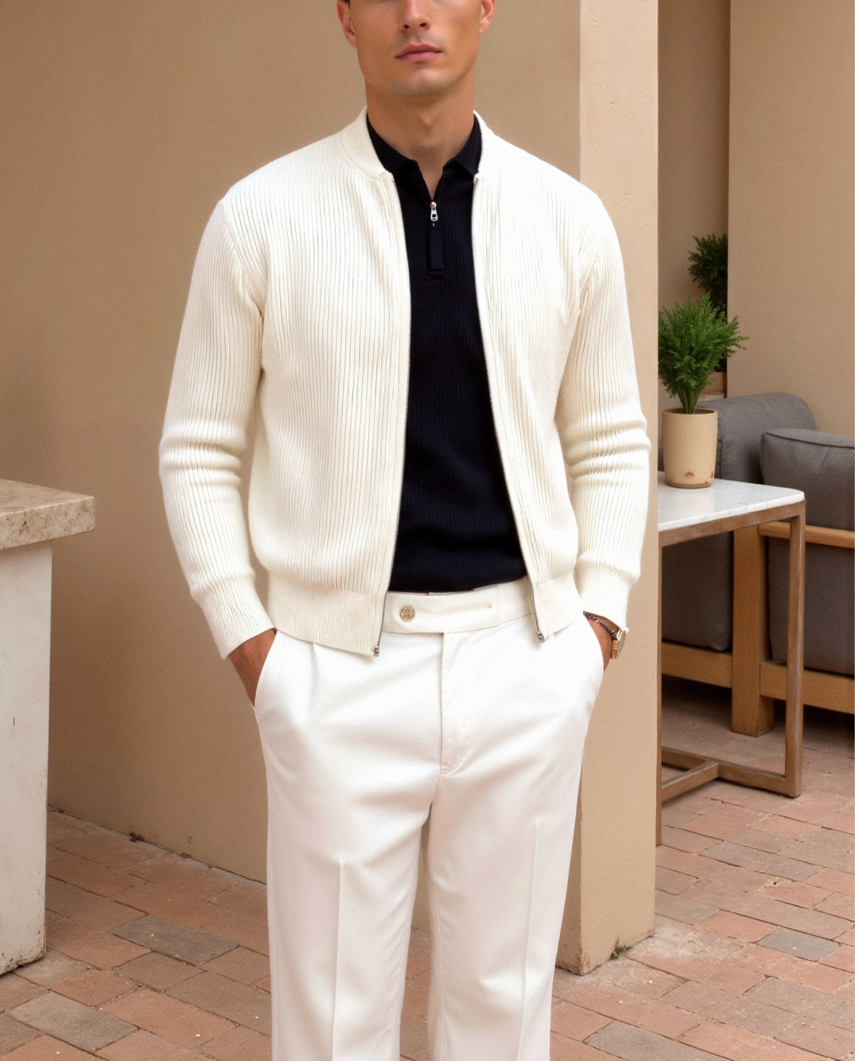 Pull Homme Classique à Décolleté Rond Côtelé 3