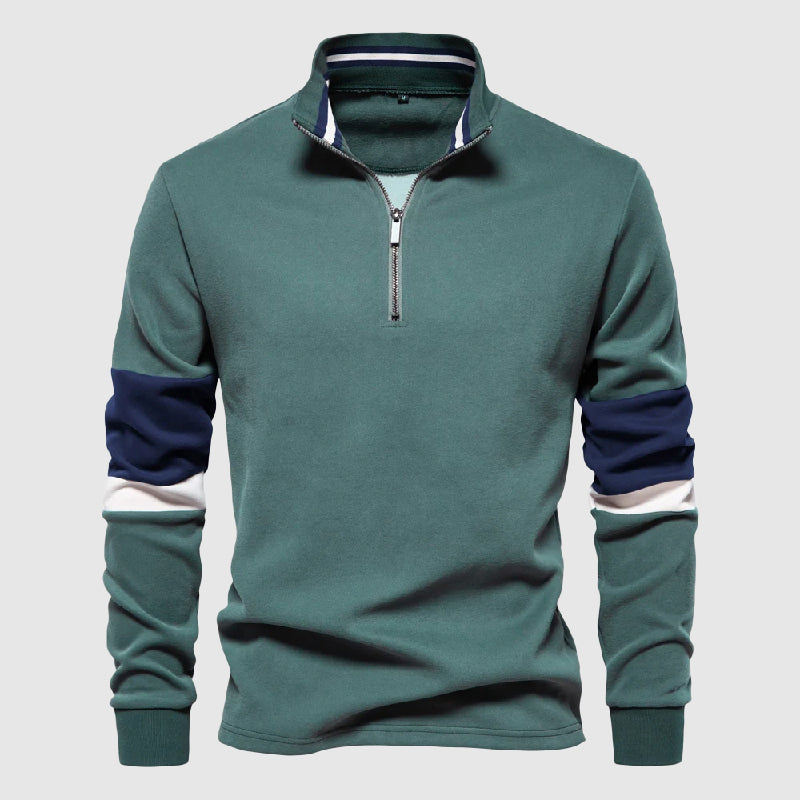 Pull Homme Décontracté à Rayures avec Col Montant et Quart de Zip 2