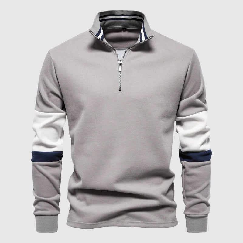 Pull Homme Décontracté à Rayures avec Col Montant et Quart de Zip 3