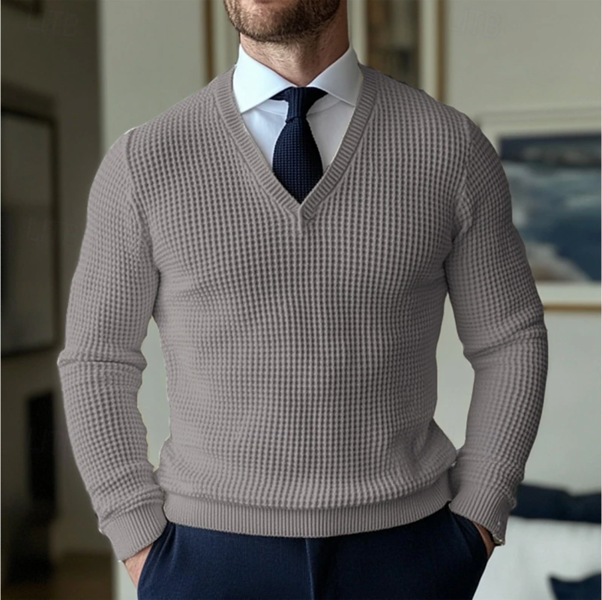 Pull Homme V-Neck Classique Hiver Polyvalent 2