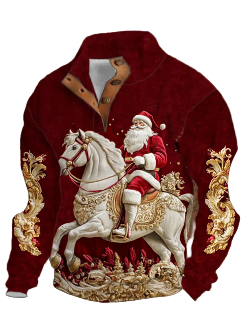 Pull de Noël Homme Imprimé Festif Père Noël à Cheval 0
