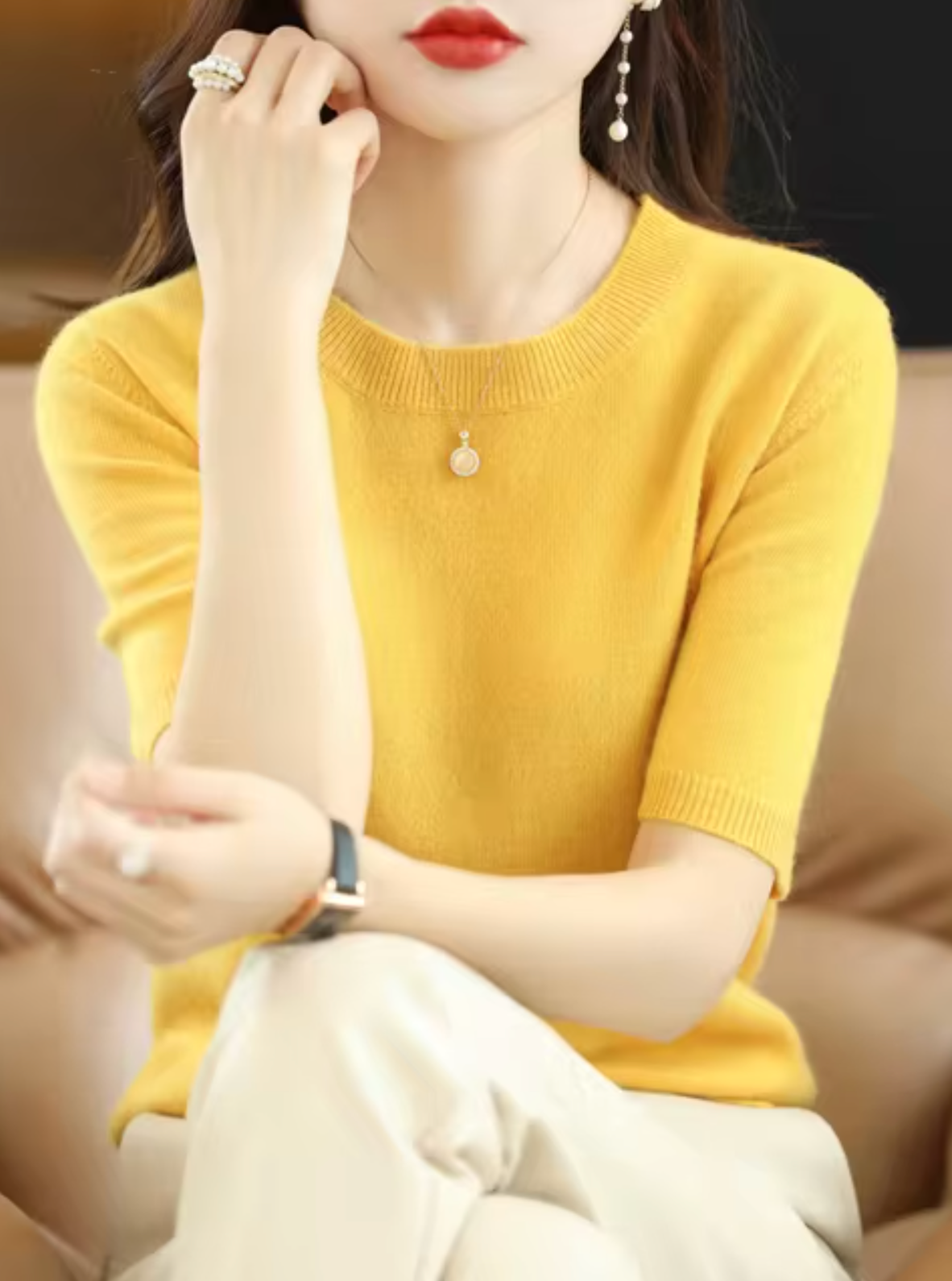 Pull en Laine pour Femme à Manches Courtes 7