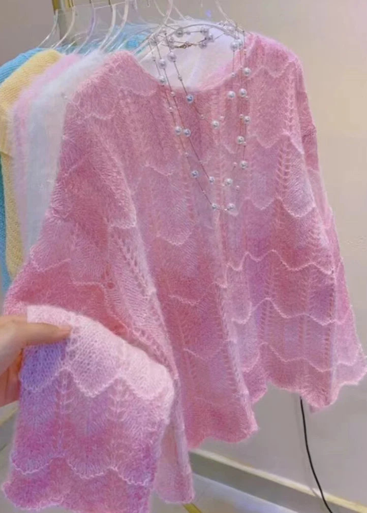 Pull femme oversize style bohème dégradé violet ajouré 1