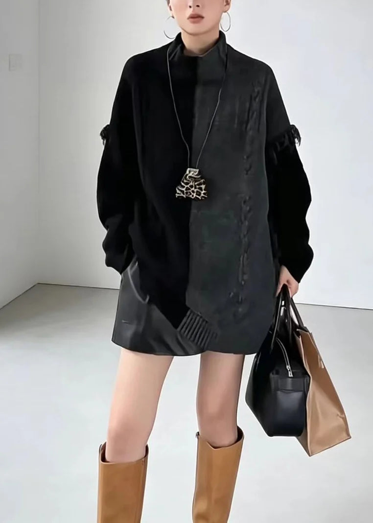 Pull oversize col roulé colorblock automnal pour femme 0