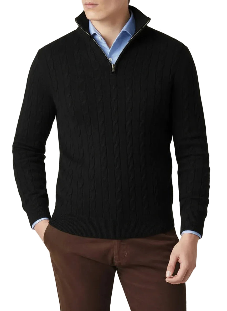 Pull pour hommes à demi-zip en tricot torsadé 0