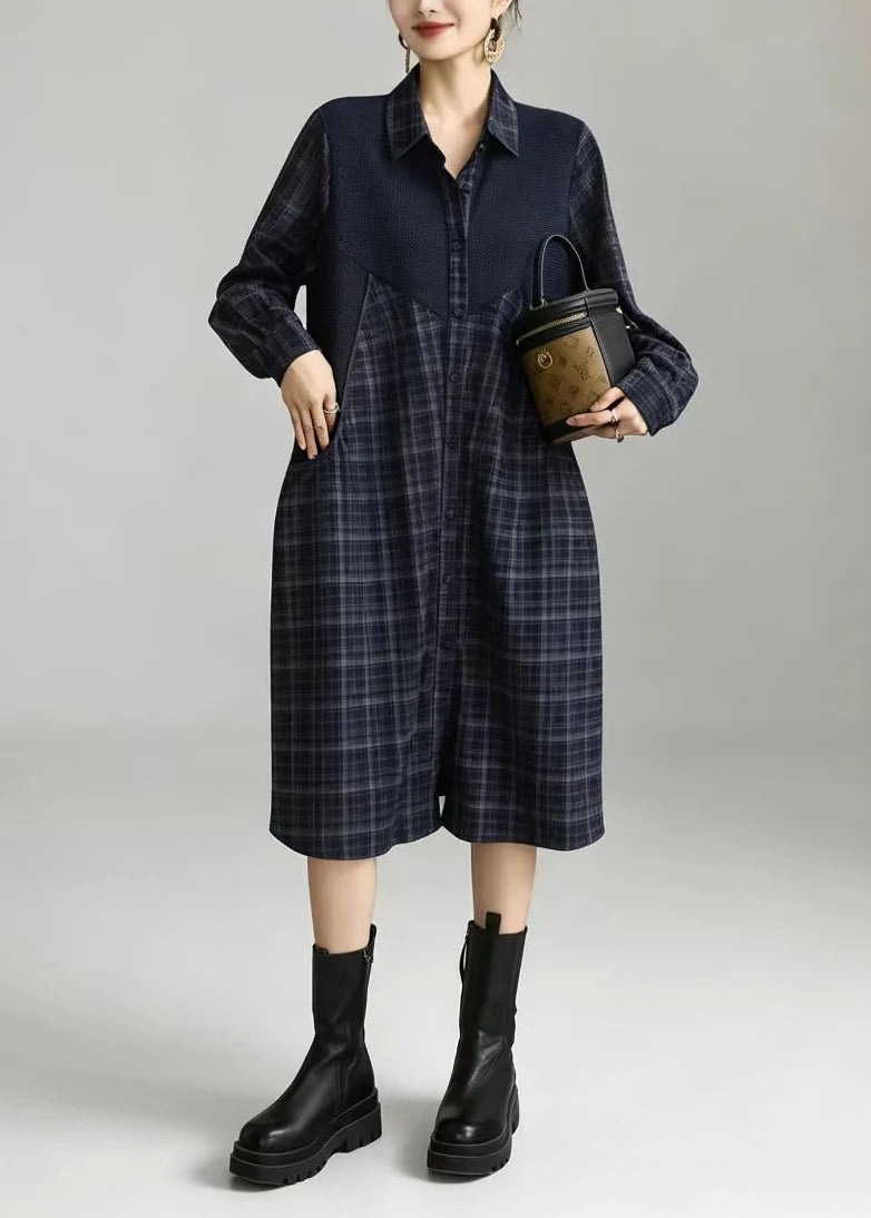 Robe-Chemise Femme Décontractée à Carreaux avec Col Rabattu 1