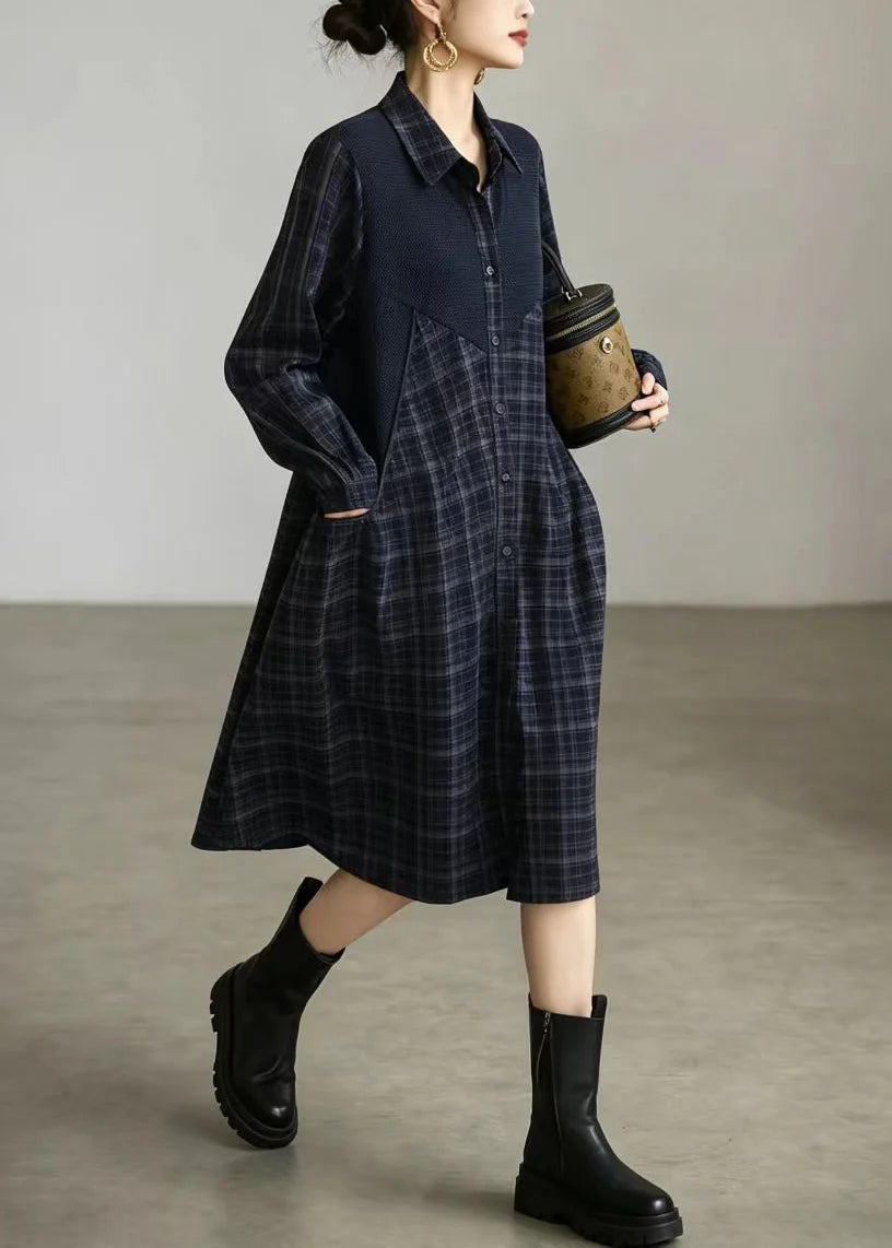 Robe-Chemise Femme Décontractée à Carreaux avec Col Rabattu 3