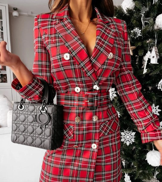 Robe Blazer à Carreaux Chic avec Ceinture 3