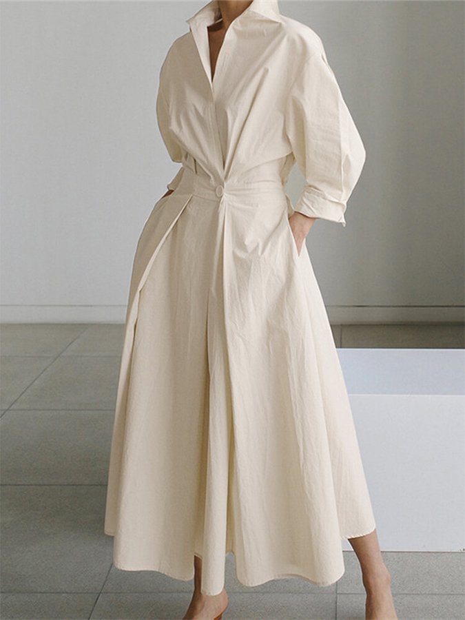 Robe Chemise Femme Chic avec Boutons 0