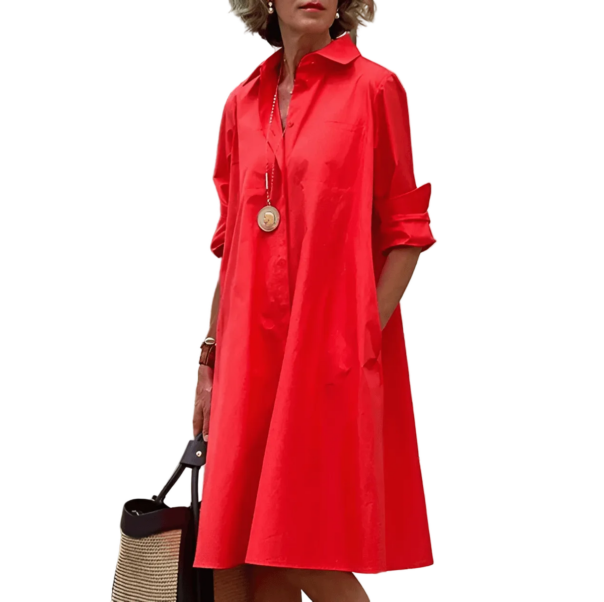 Robe Chemise Femme à Col Rabattu et Manches Trois-Quarts 0