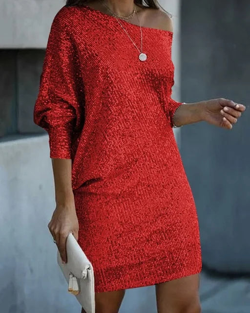 Robe Courte à Sequins avec Épaules Dénudées 11