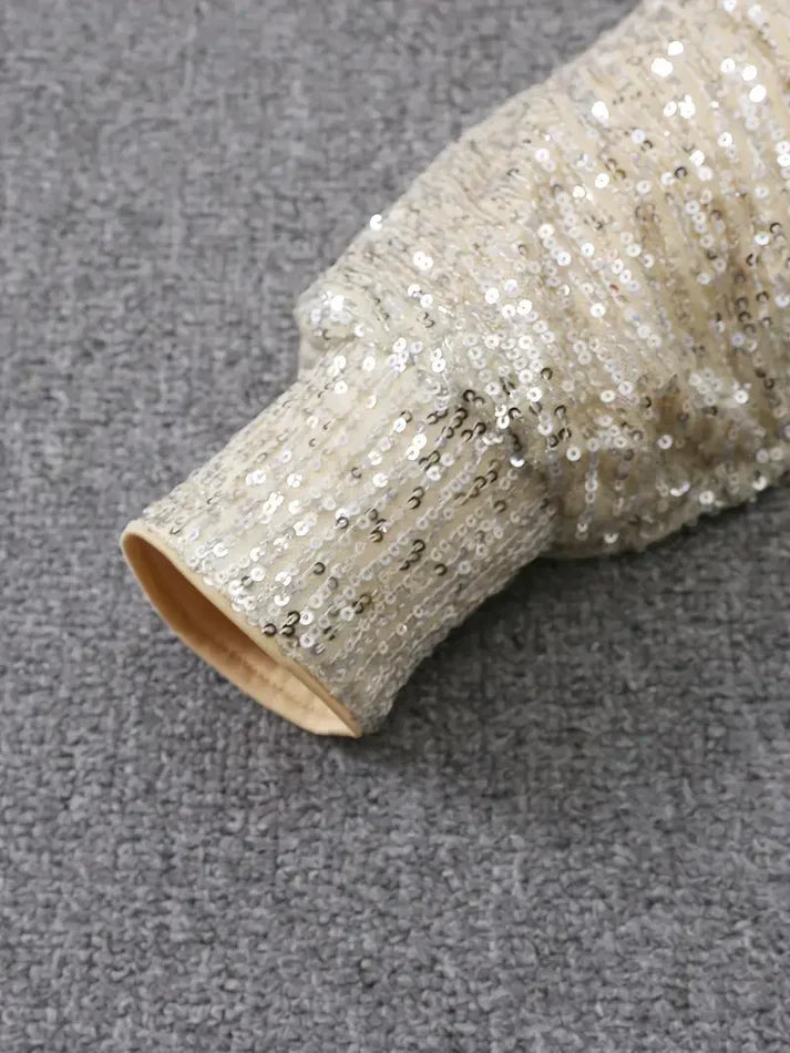 Robe Courte à Sequins avec Épaules Dénudées 1