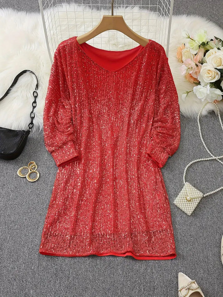 Robe Courte à Sequins avec Épaules Dénudées 6