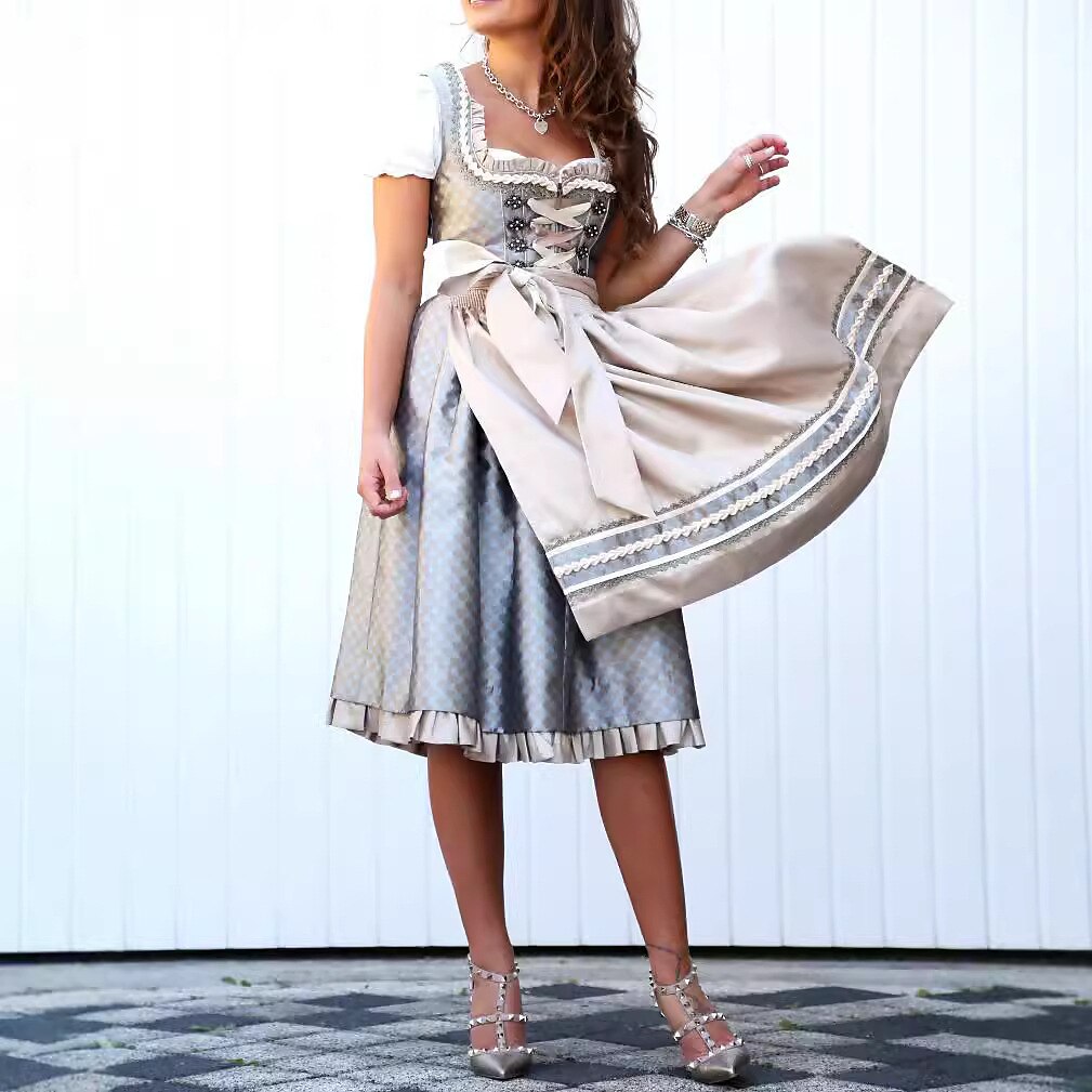 Robe Dirndl Femme Tissu Doux avec Schürze 1