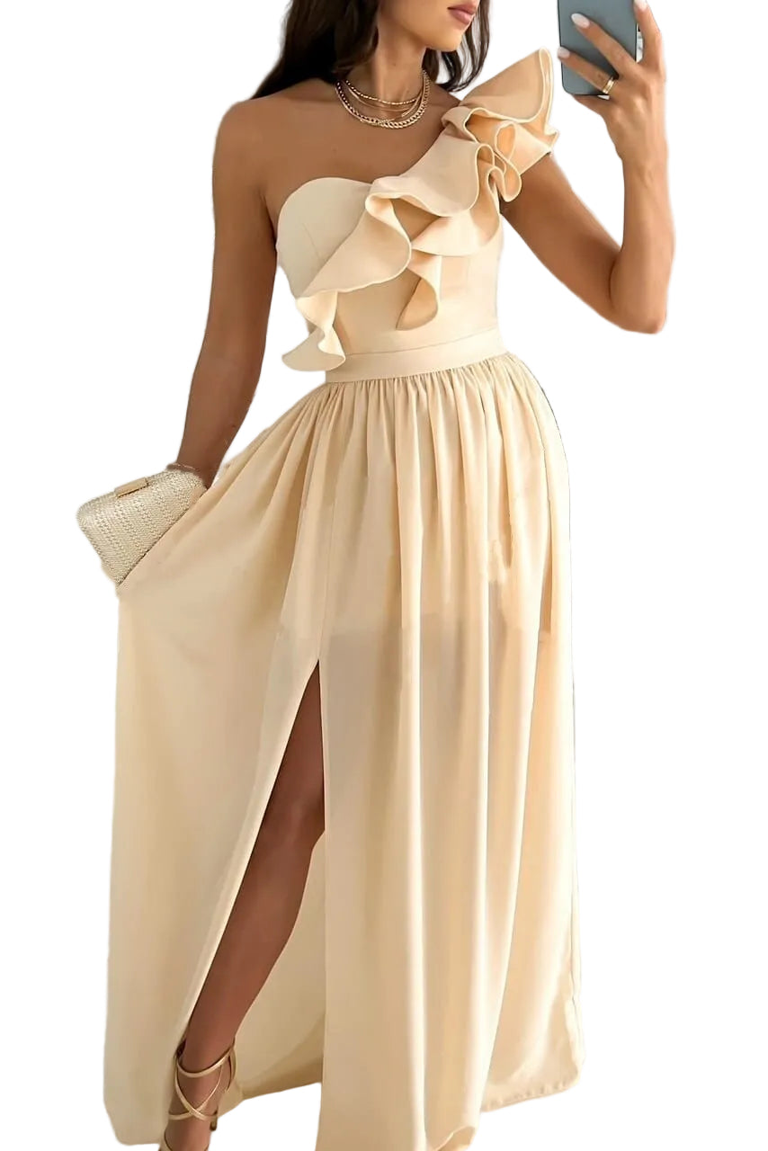 Robe Épaule Dénudée avec Volants pour Femmes 0