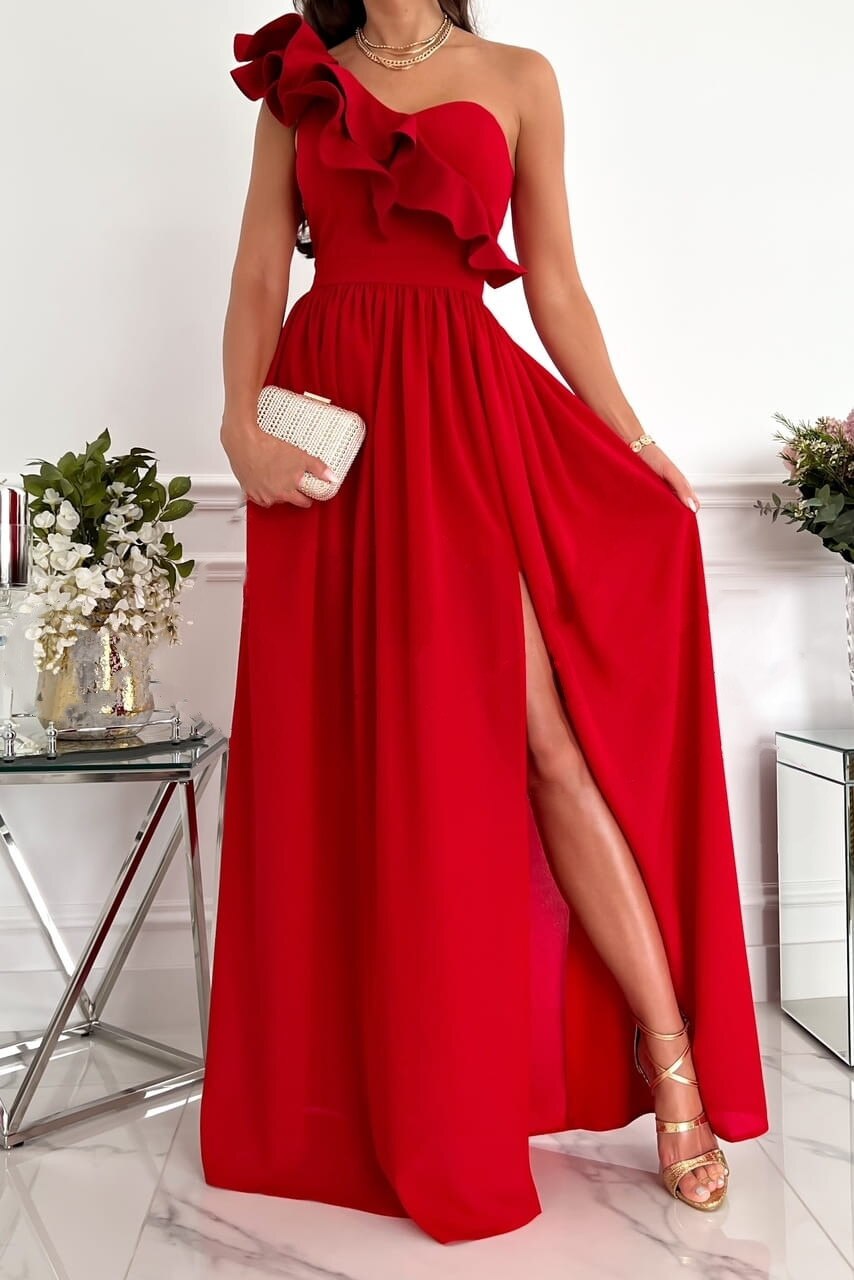 Robe Épaule Dénudée avec Volants pour Femmes 1