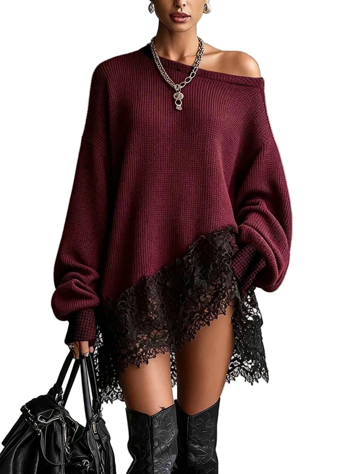 Robe Femme Ample Asymétrique Bordeaux Automne 0