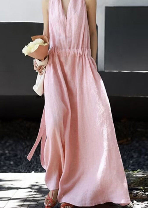Robe Femme Bohème Col en V à Cordon de Serrage Sans Manches 4