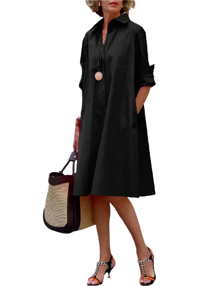 Robe Femme Chemise Décontractée Mi-Mollet en Polyester 0